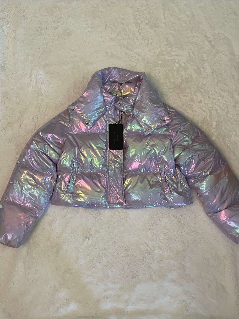 Unreal Fur Fractals Iridescent Cropped Puffer Jacket - Women